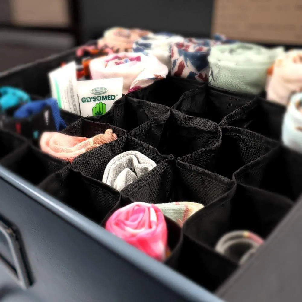 MIFXIN Underwear Socks Storage Organizer Drawer Divider 30 Cell Foldable Closet Drawer Organizer Storage Box Bin for Socks Bras Underwear Ties with Dust/Moisture Proof Cover (Black)