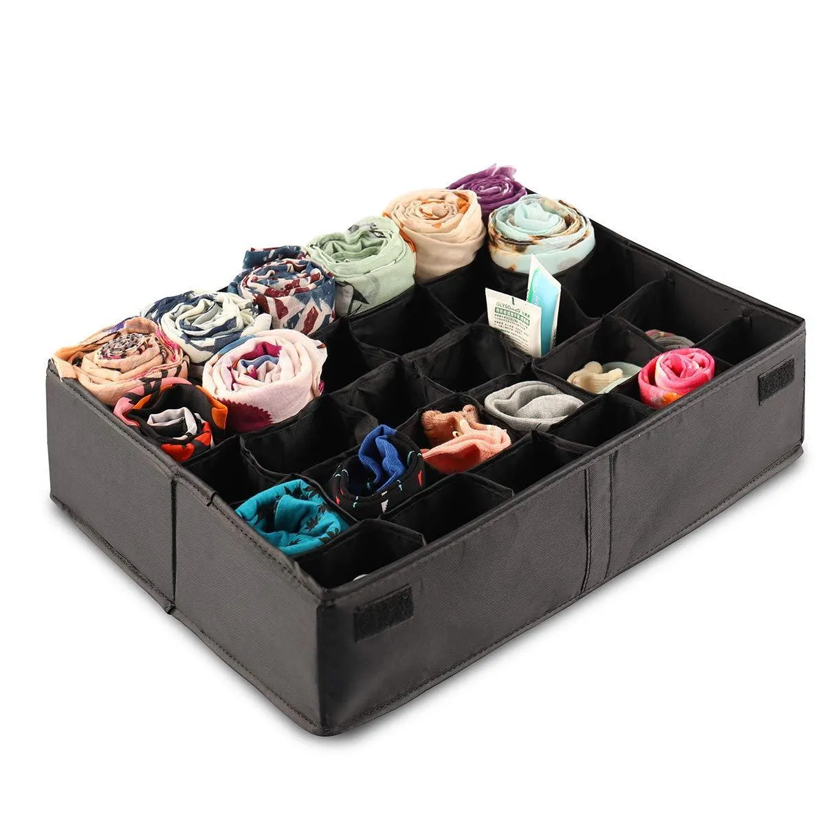 MIFXIN Underwear Socks Storage Organizer Drawer Divider 30 Cell Foldable Closet Drawer Organizer Storage Box Bin for Socks Bras Underwear Ties with Dust/Moisture Proof Cover (Black)