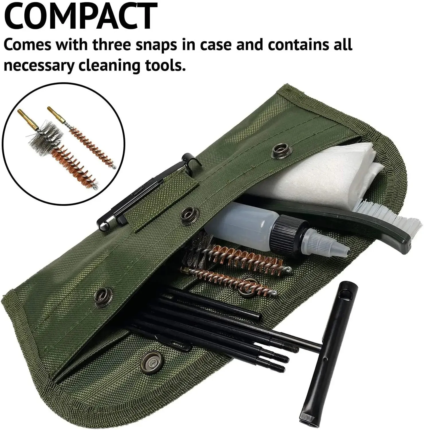 Modular Multi-Caliber Firearm Cleaning Kit with Portable Belt-Compatible Pouch