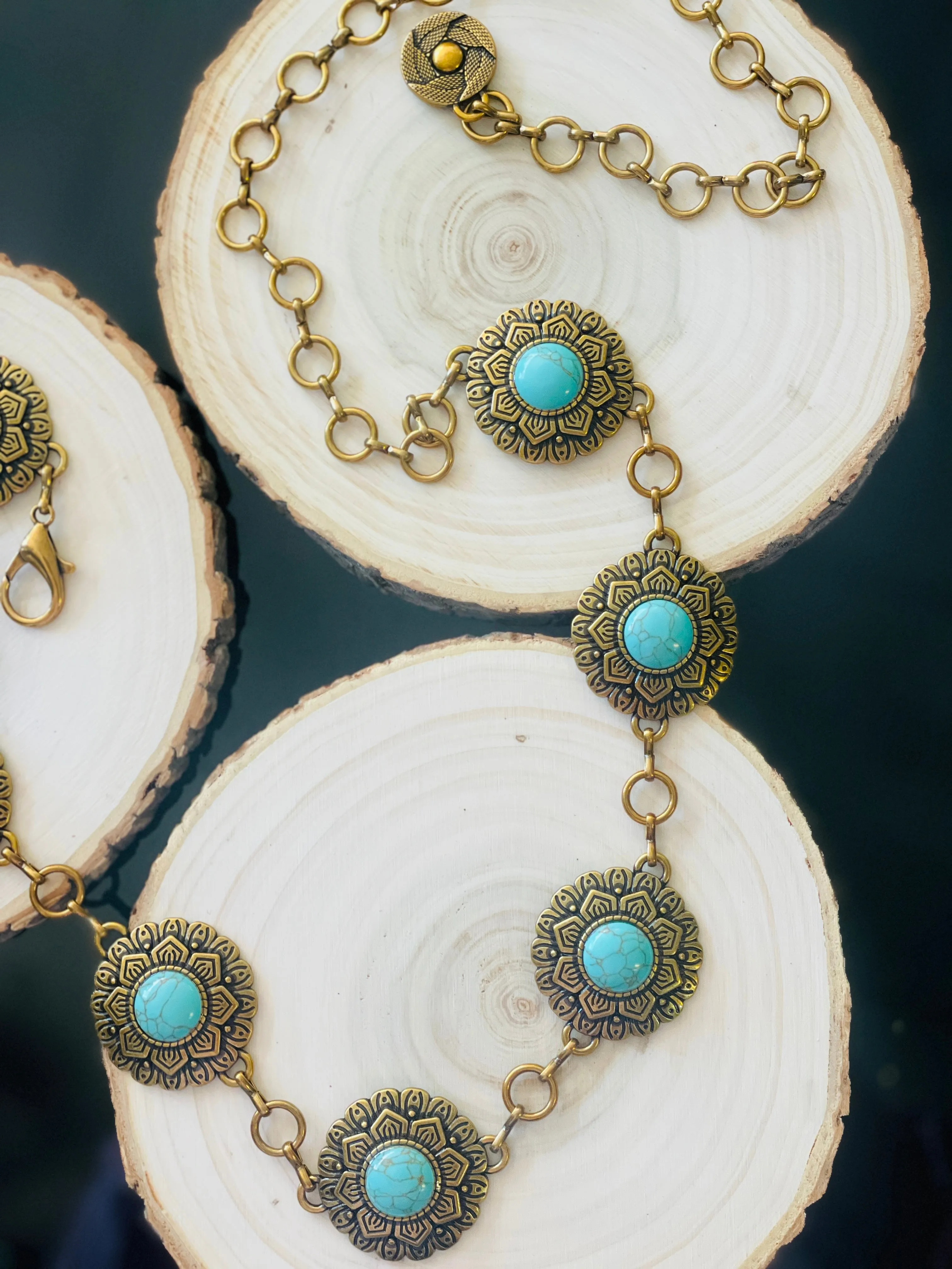 Monica Aqua Sunflower Concho Belt