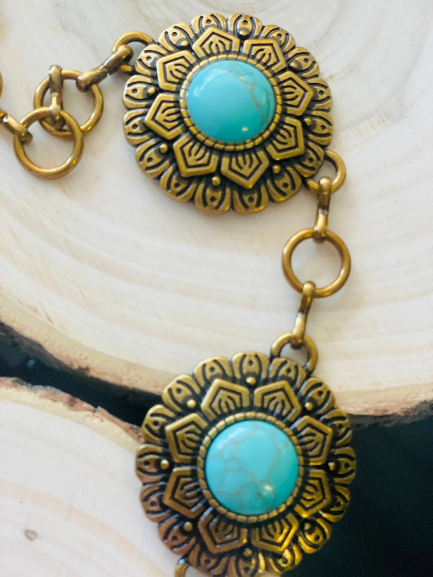 Monica Aqua Sunflower Concho Belt