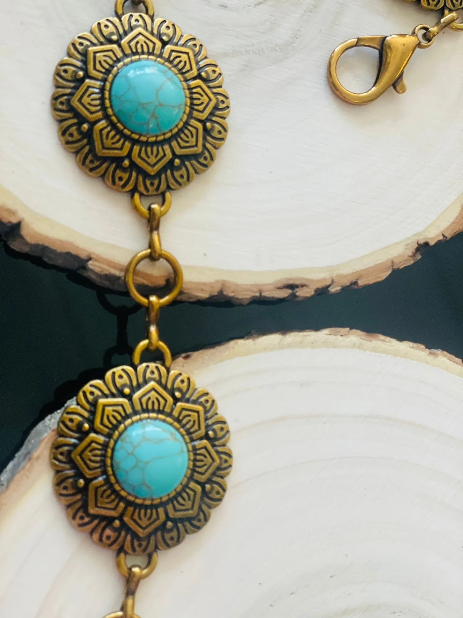 Monica Aqua Sunflower Concho Belt