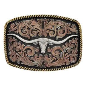 Montana Silversmiths Western Tri Colour Texas Long Horn Belt Buckle (A711)