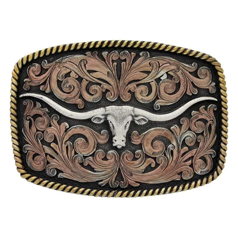 Montana Silversmiths Western Tri Colour Texas Long Horn Belt Buckle (A711)