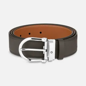 Montblanc 35mm belt riding horse buckle reversible gray leather smoke/natural 129441