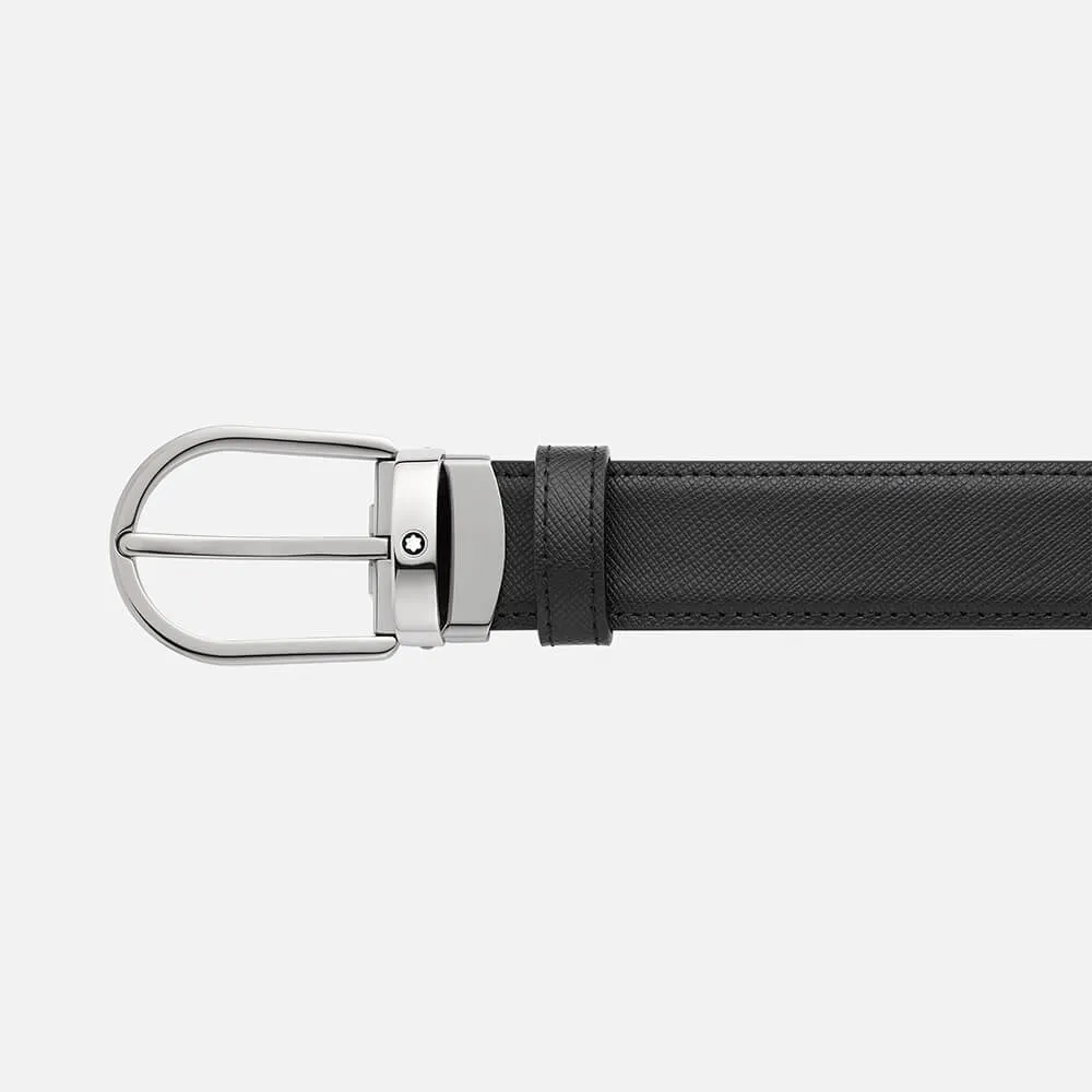 Montblanc HORSESHOE BUCKLE BLACK/BLUE 30 MM REVERSIBLE LEATHER BELT 128763