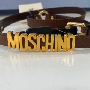 Moschino Brown Leather and Gold Logo Belt