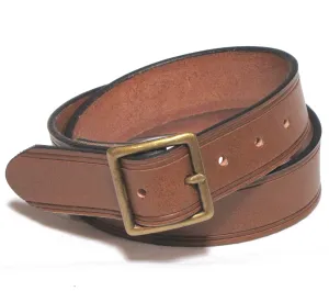 MP214  1 1/2" Mocha Premium Leather Belt w/ Solid Brass Buckle
