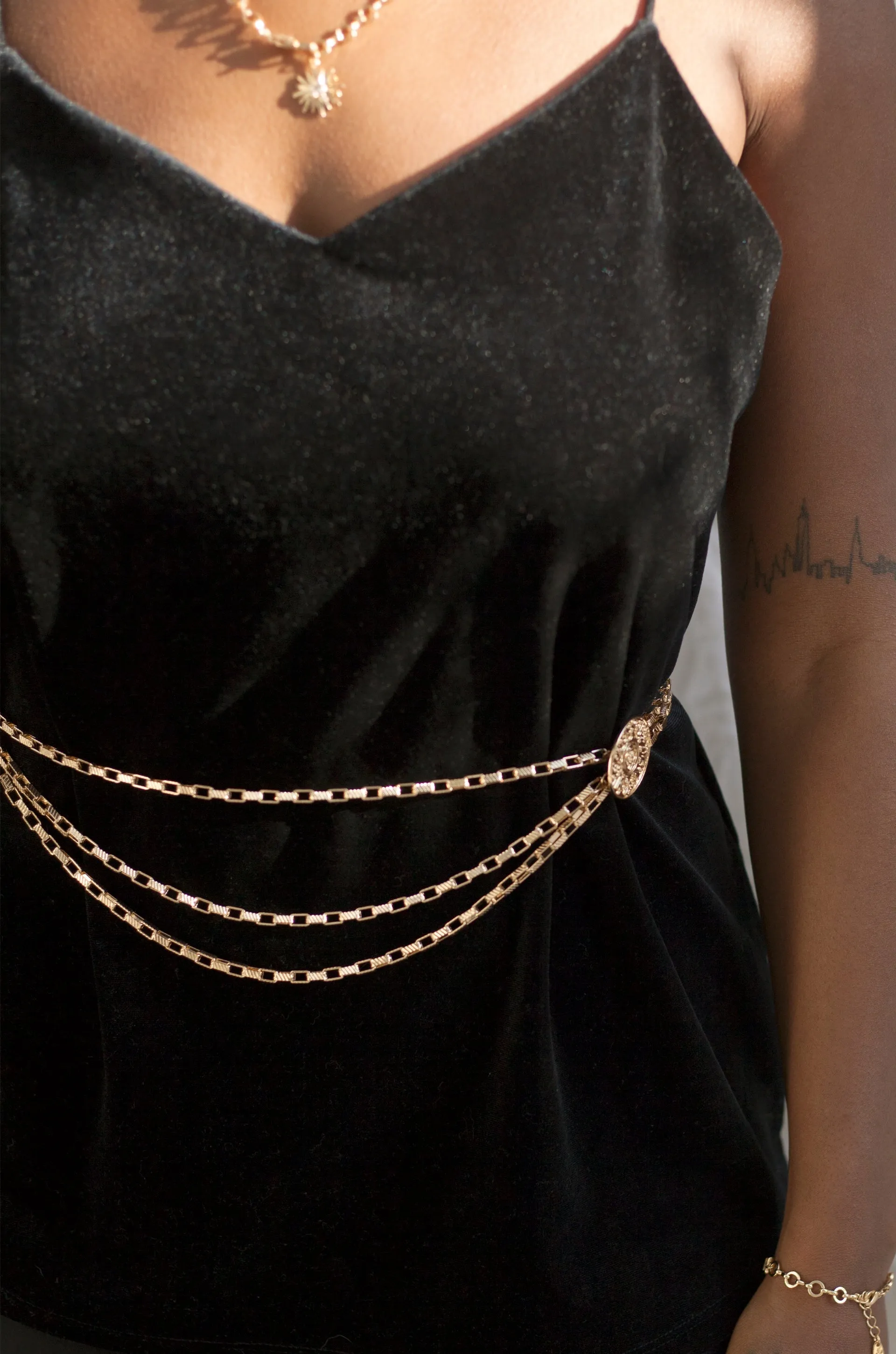 Multi-Chain Coin Dangle Belt in Gold
