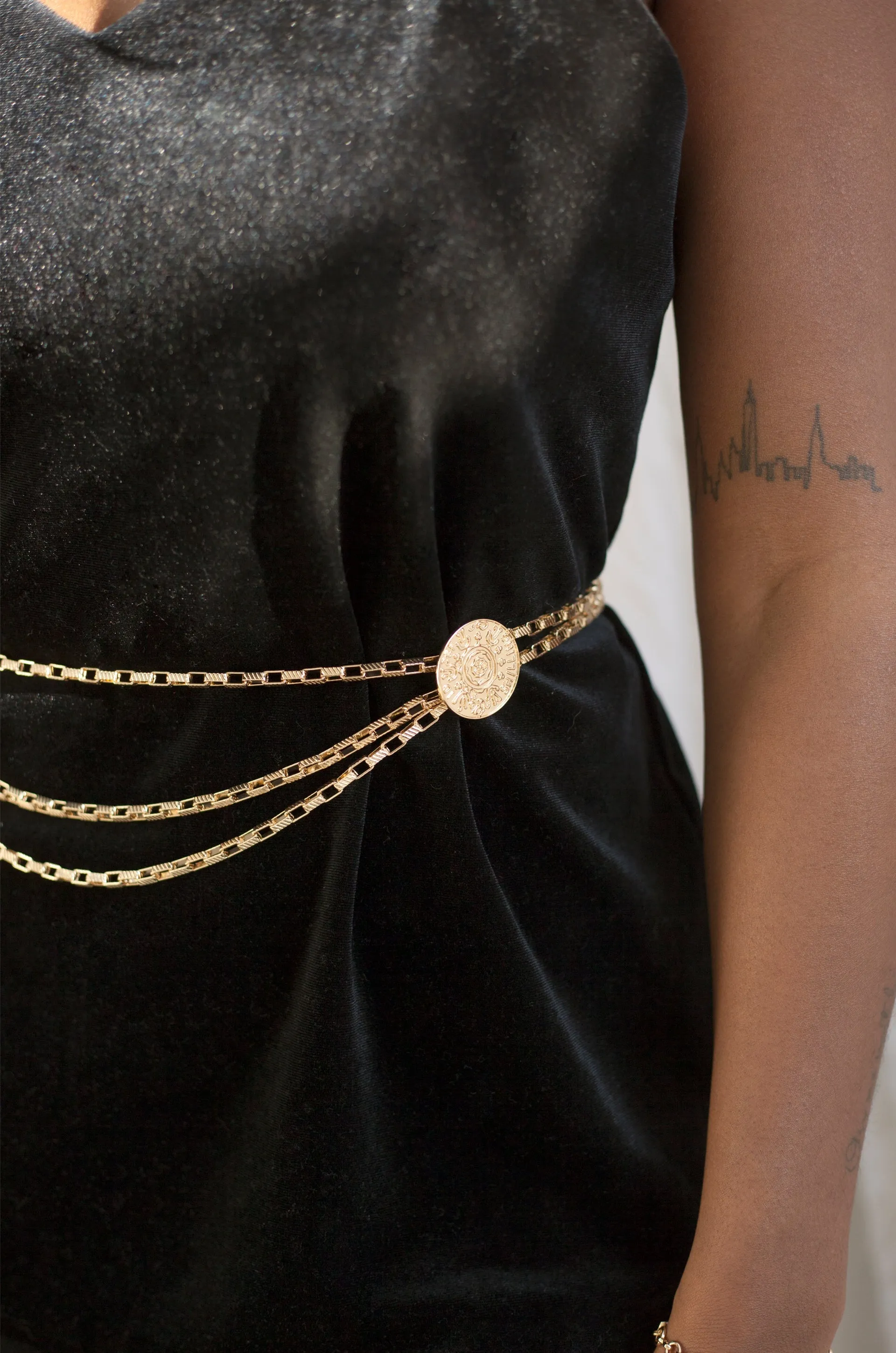 Multi-Chain Coin Dangle Belt in Gold