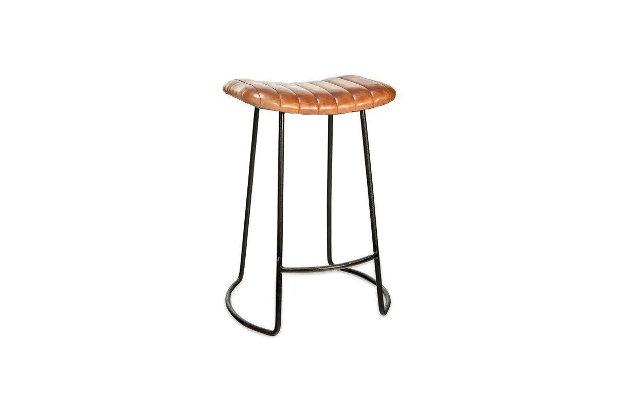 Narwana Ribbed Leather Stool - Aged Tan - Small
