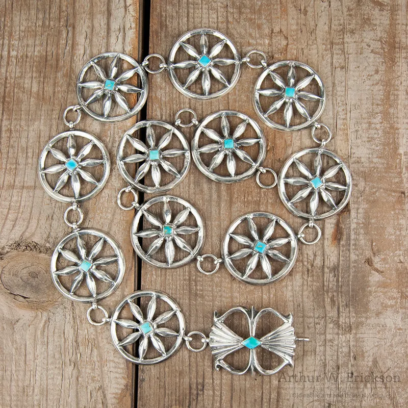 Navajo Silver and Turquoise Link Concho Belt