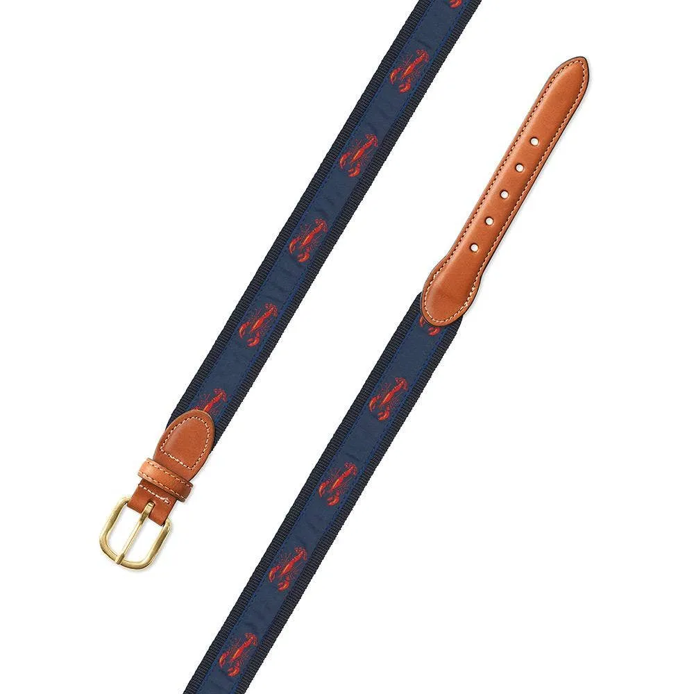 Navy Lobster Motif Leather Tab Belt: Brown Leather Tabs / 38"