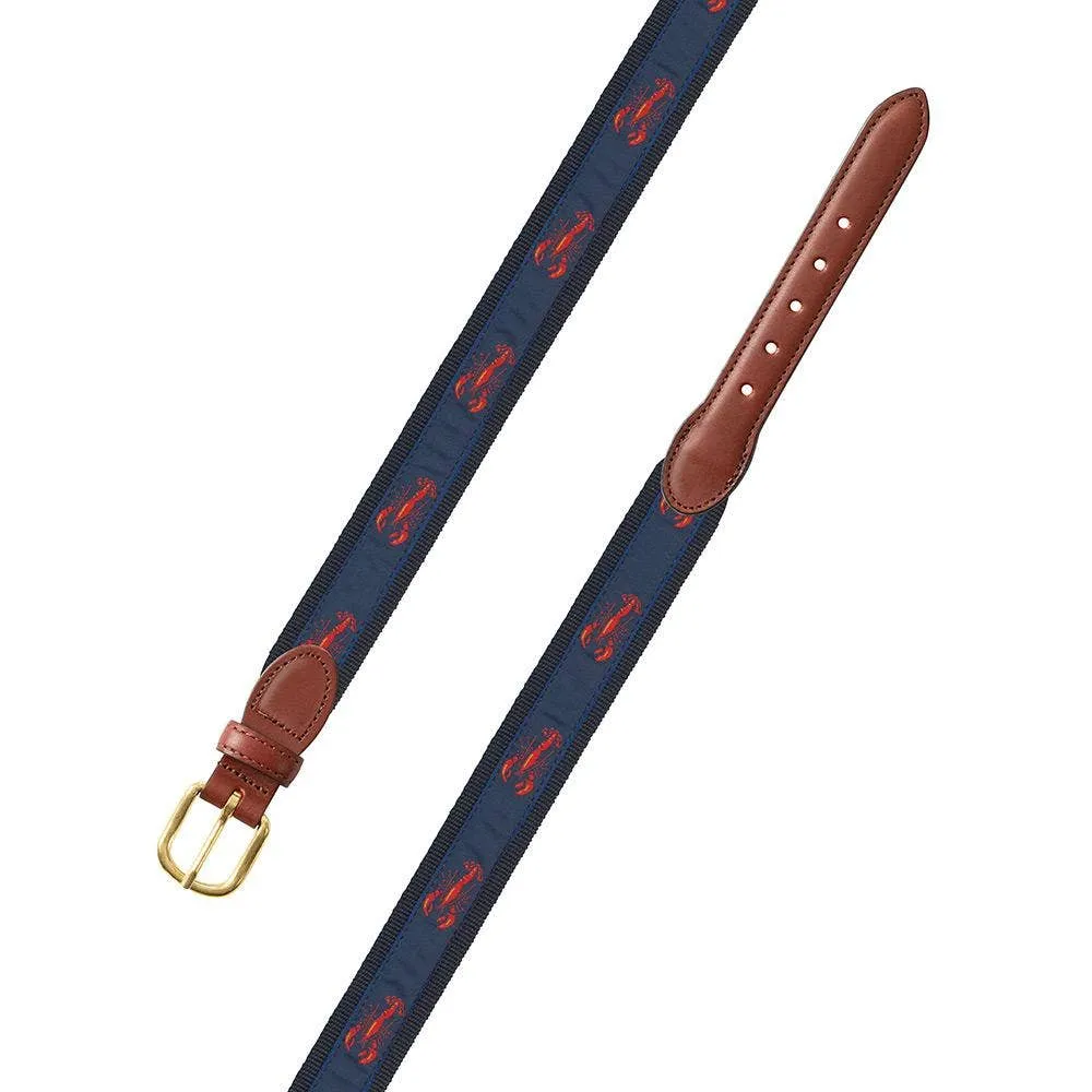 Navy Lobster Motif Leather Tab Belt: Brown Leather Tabs / 38"