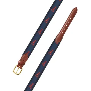 Navy Lobster Motif Leather Tab Belt: Brown Leather Tabs / 38"