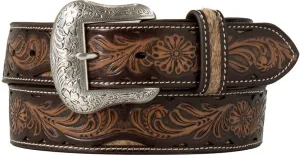 Nocona Calf Hair Underlay with Floral Tooled Overlaid Belt