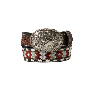 Nocona Kids Embroidered Aztec Pattern Inlay Belt - Brown