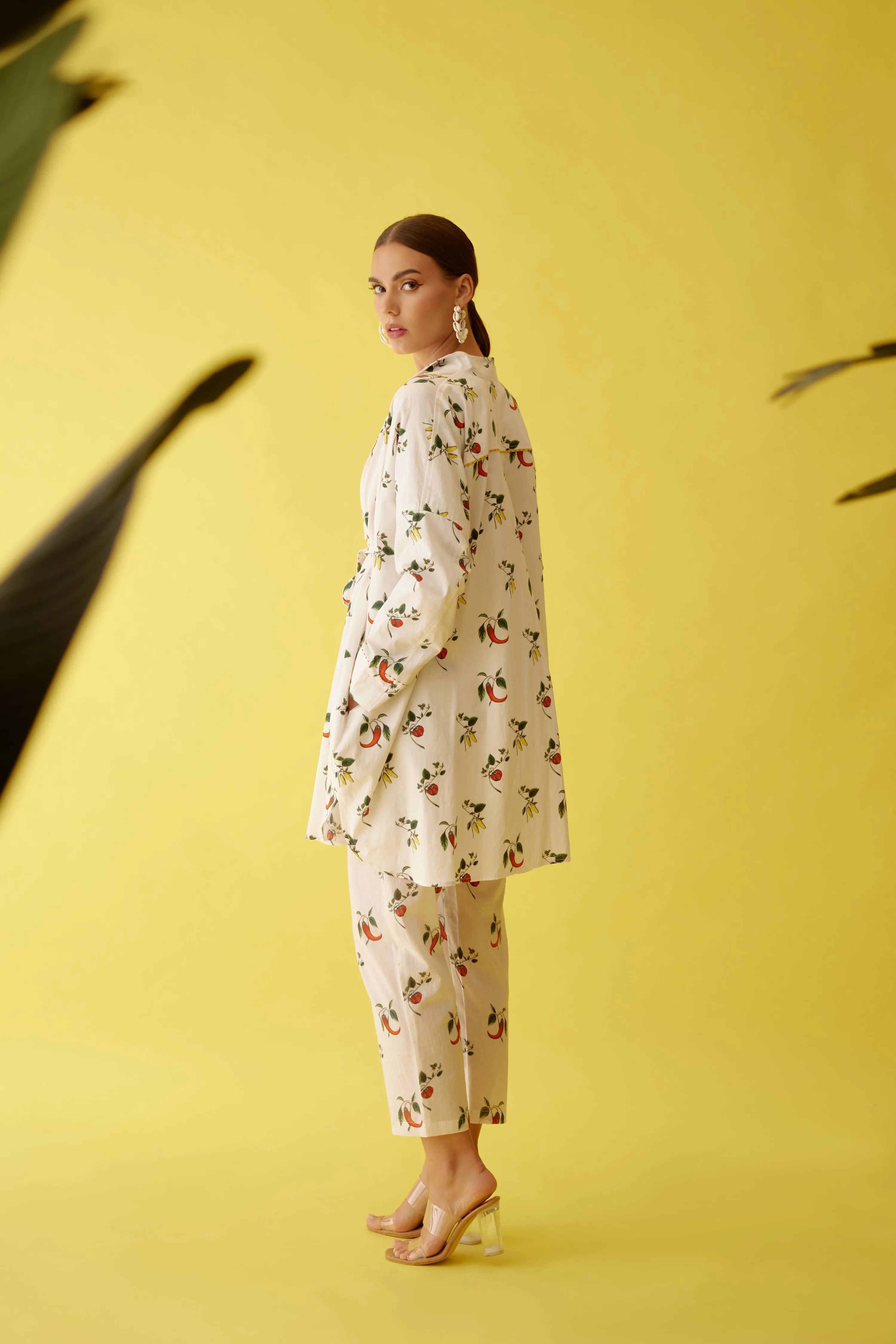 Off-white hand painted chilli print with belt co-ord sets