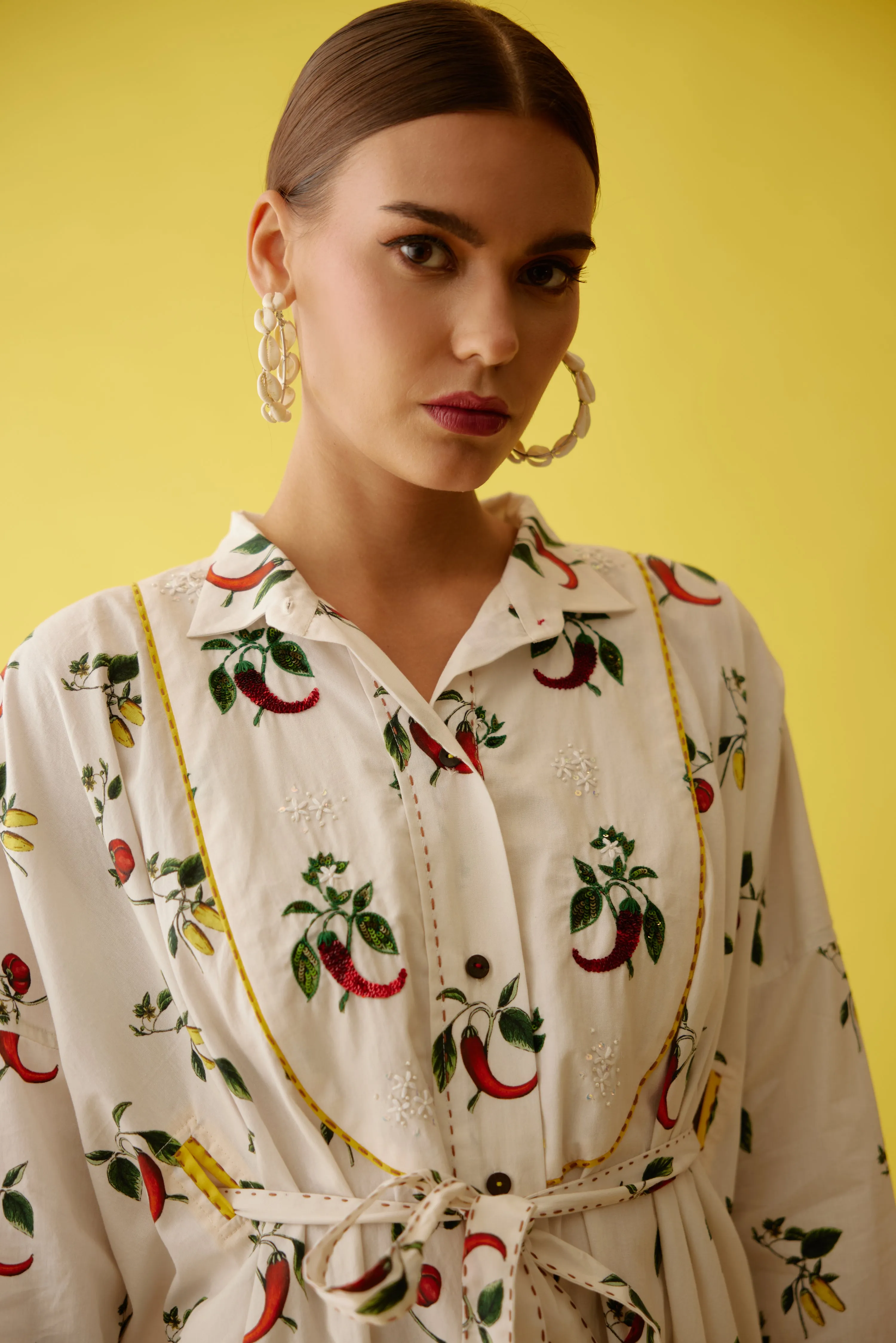 Off-white hand painted chilli print with belt co-ord sets