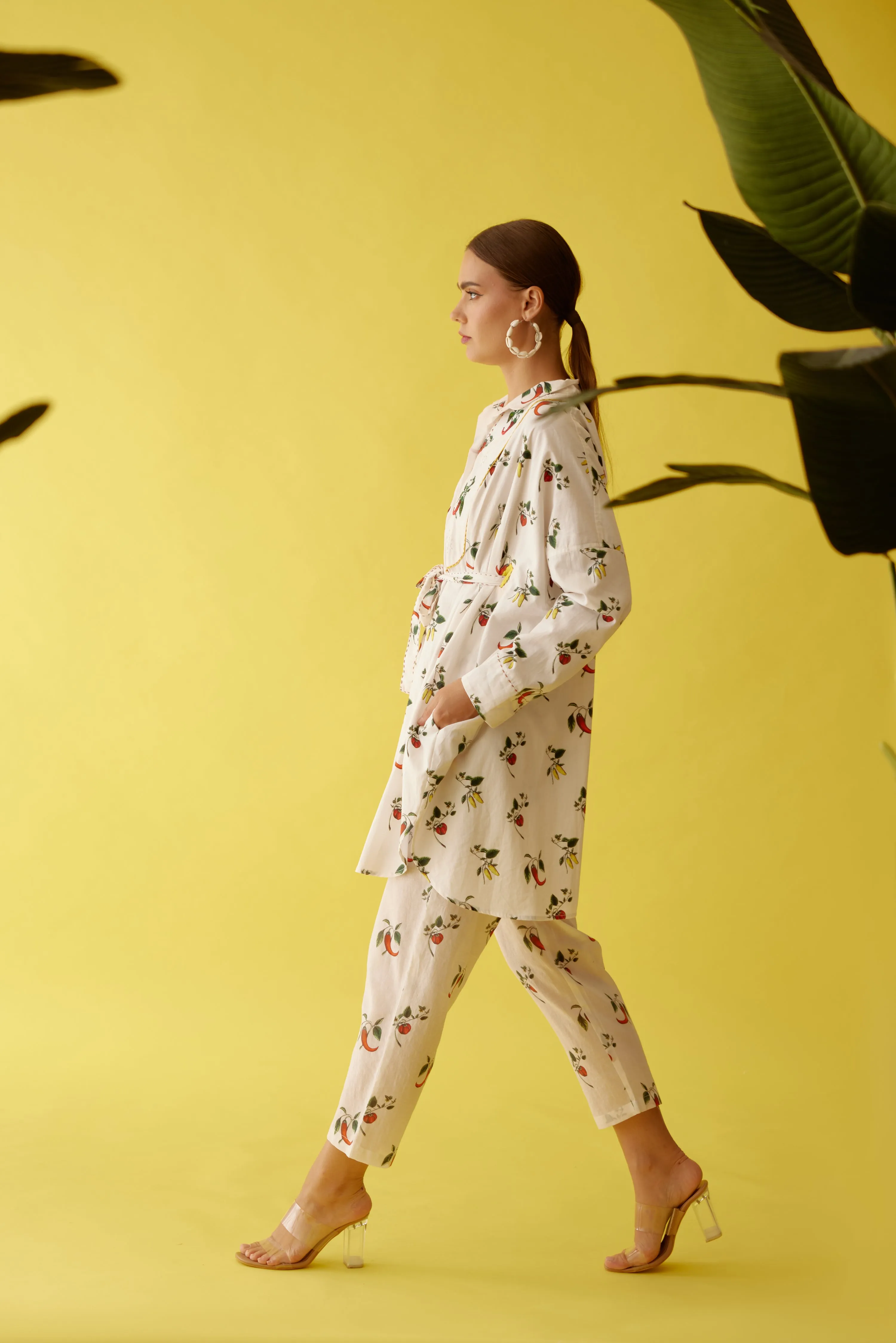 Off-white hand painted chilli print with belt co-ord sets