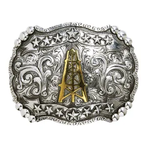 Oil Derrick with Scrolls and Stars Buckle
