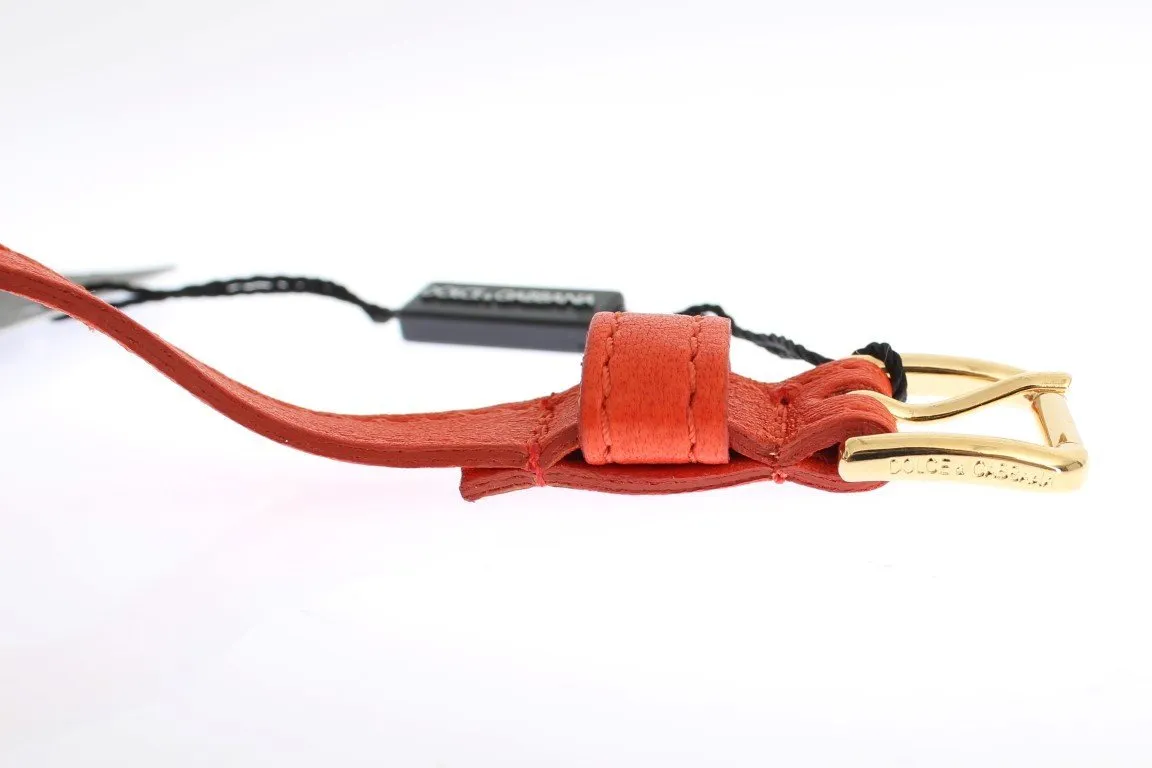 Orange Leather Gold Buckle Logo Belt