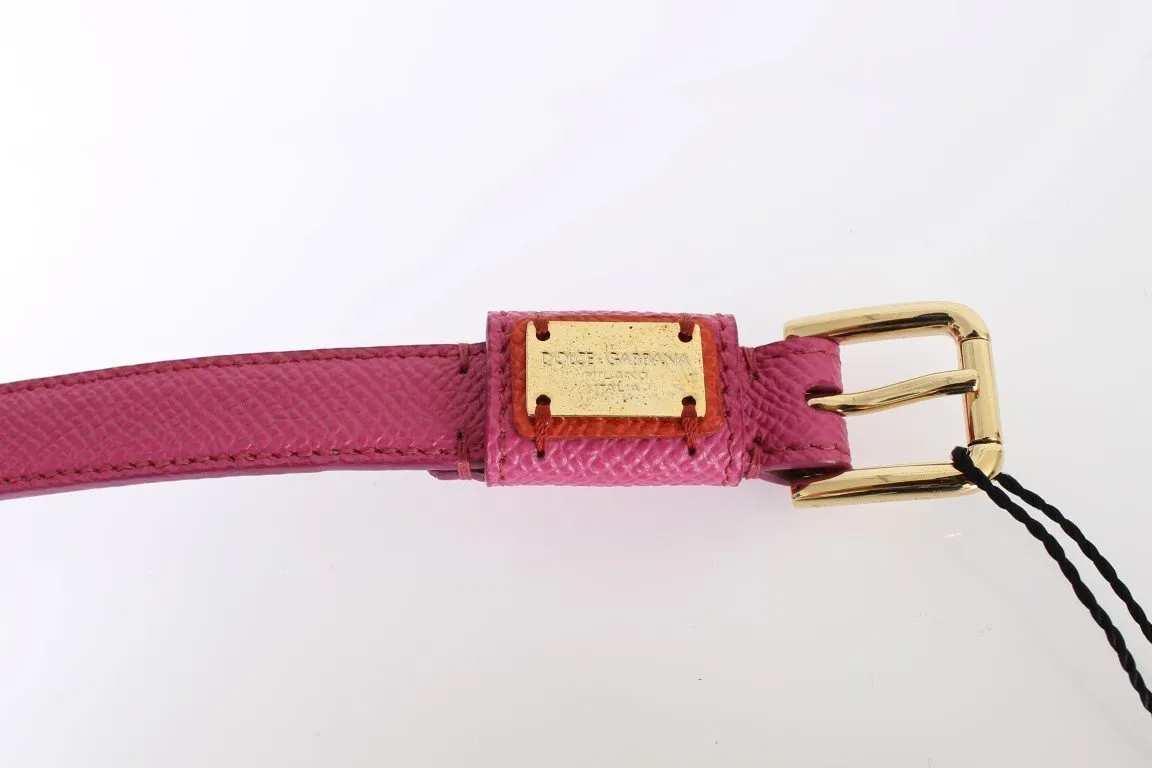 Orange Leather Gold Buckle Logo Waist Belt