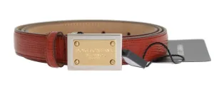 Orange Leather Gold Silver Buckle Belt