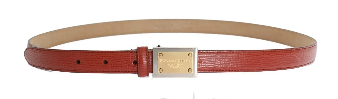 Orange Leather Gold Silver Buckle Belt