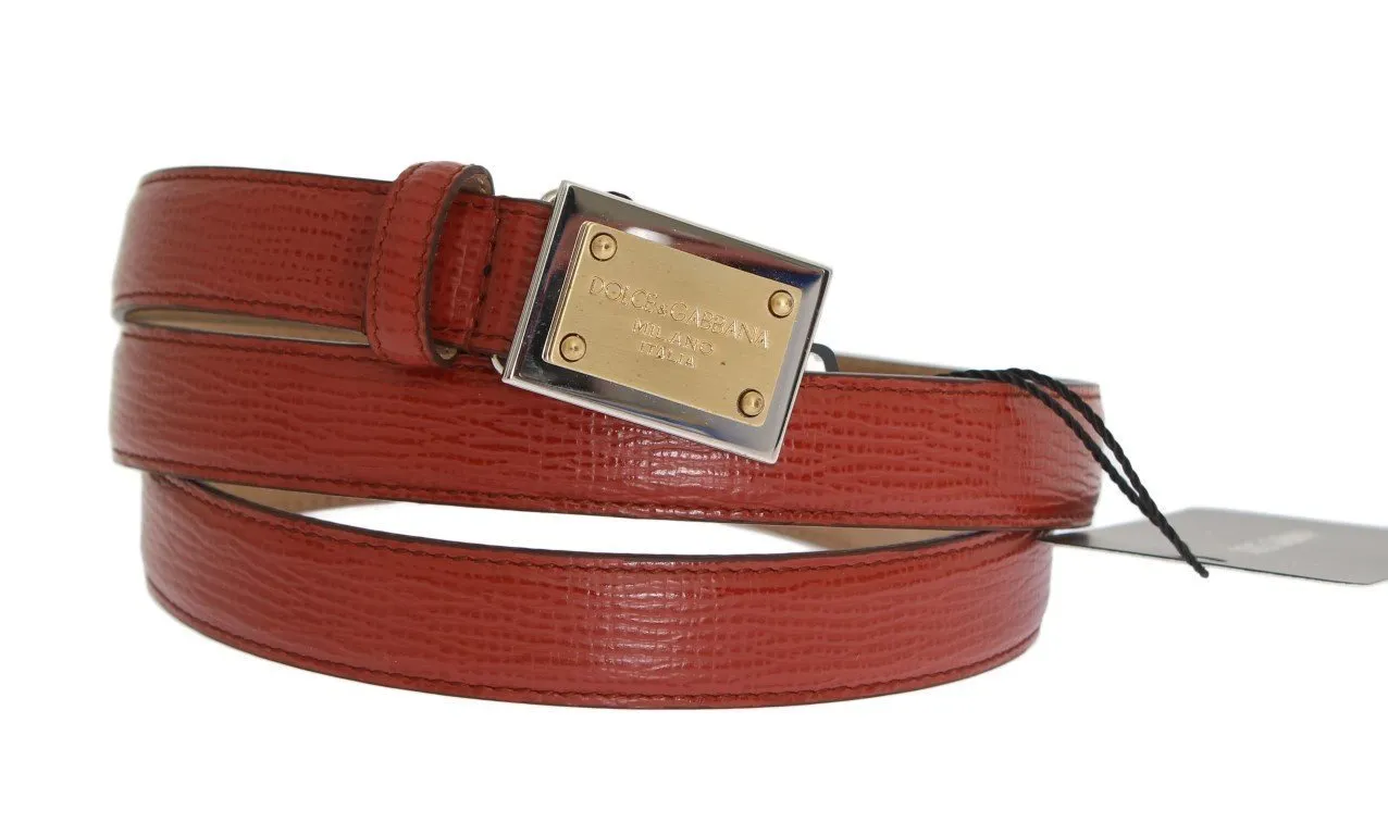 Orange Leather Gold Silver Buckle Belt