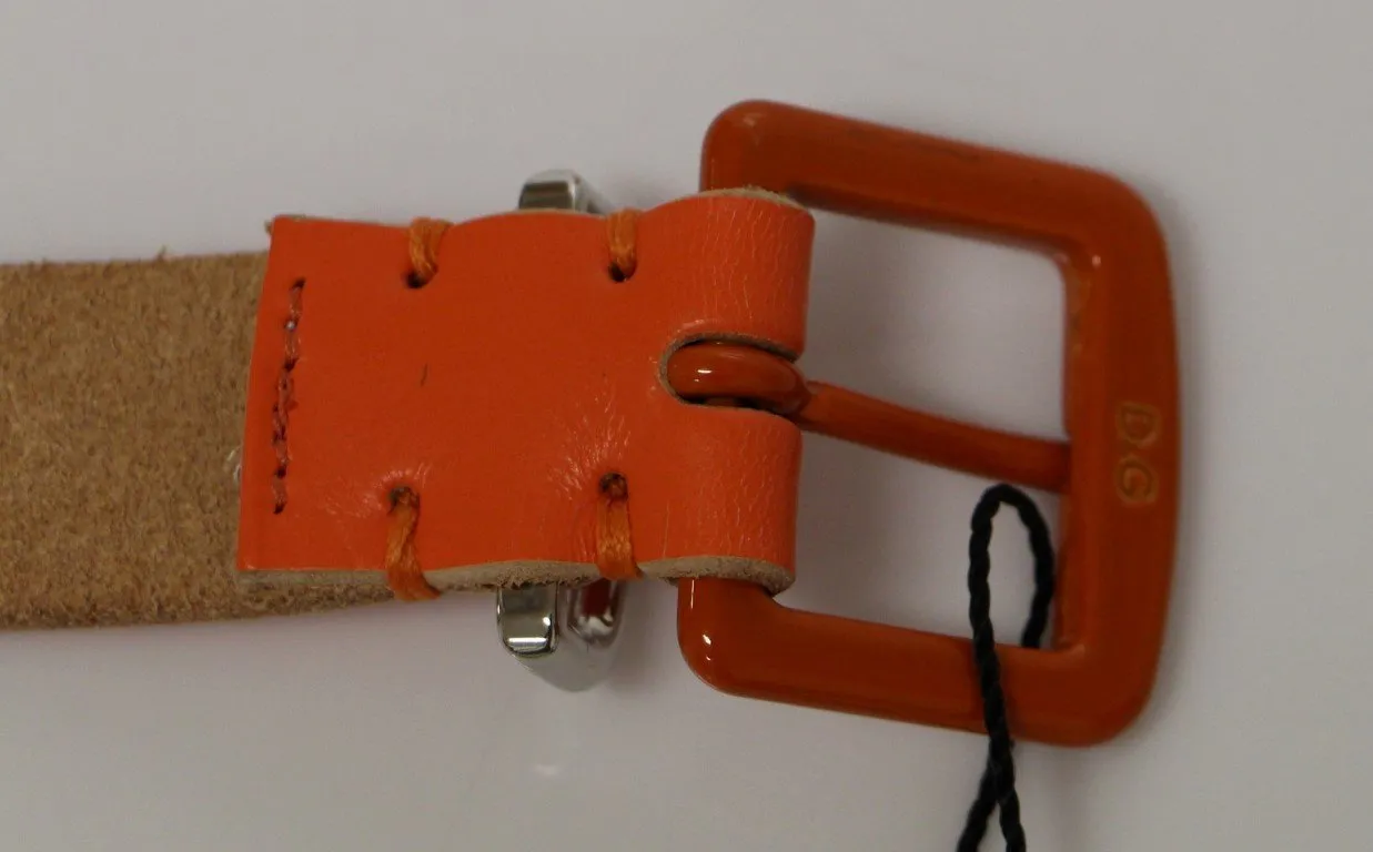 Orange Leather Logo Belt