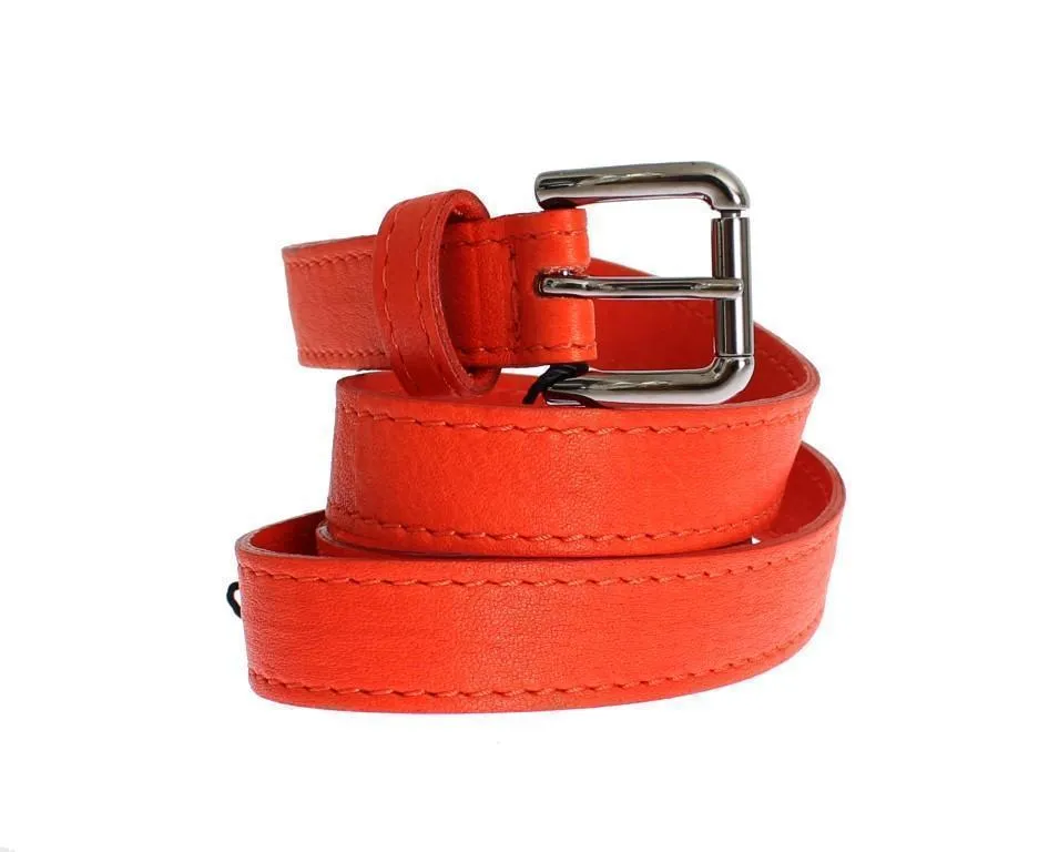 Orange Leather Silver Buckle Logo Belt