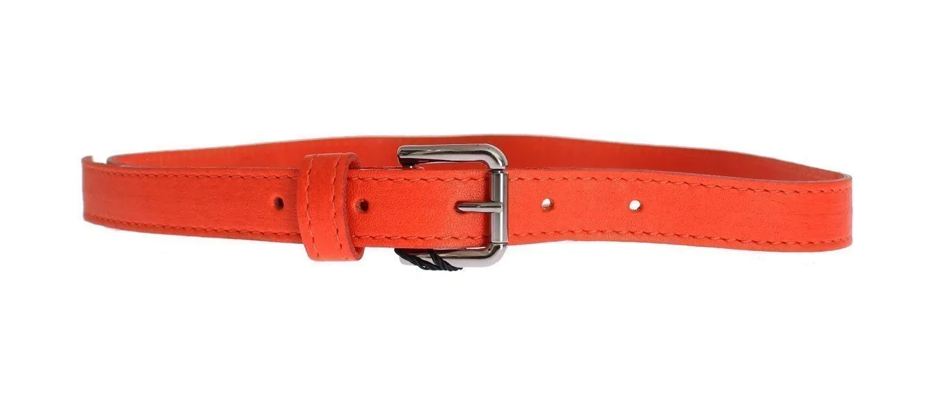 Orange Leather Silver Buckle Logo Belt
