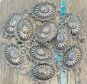 Oval Silver & AB Crystal Concho Link Belt