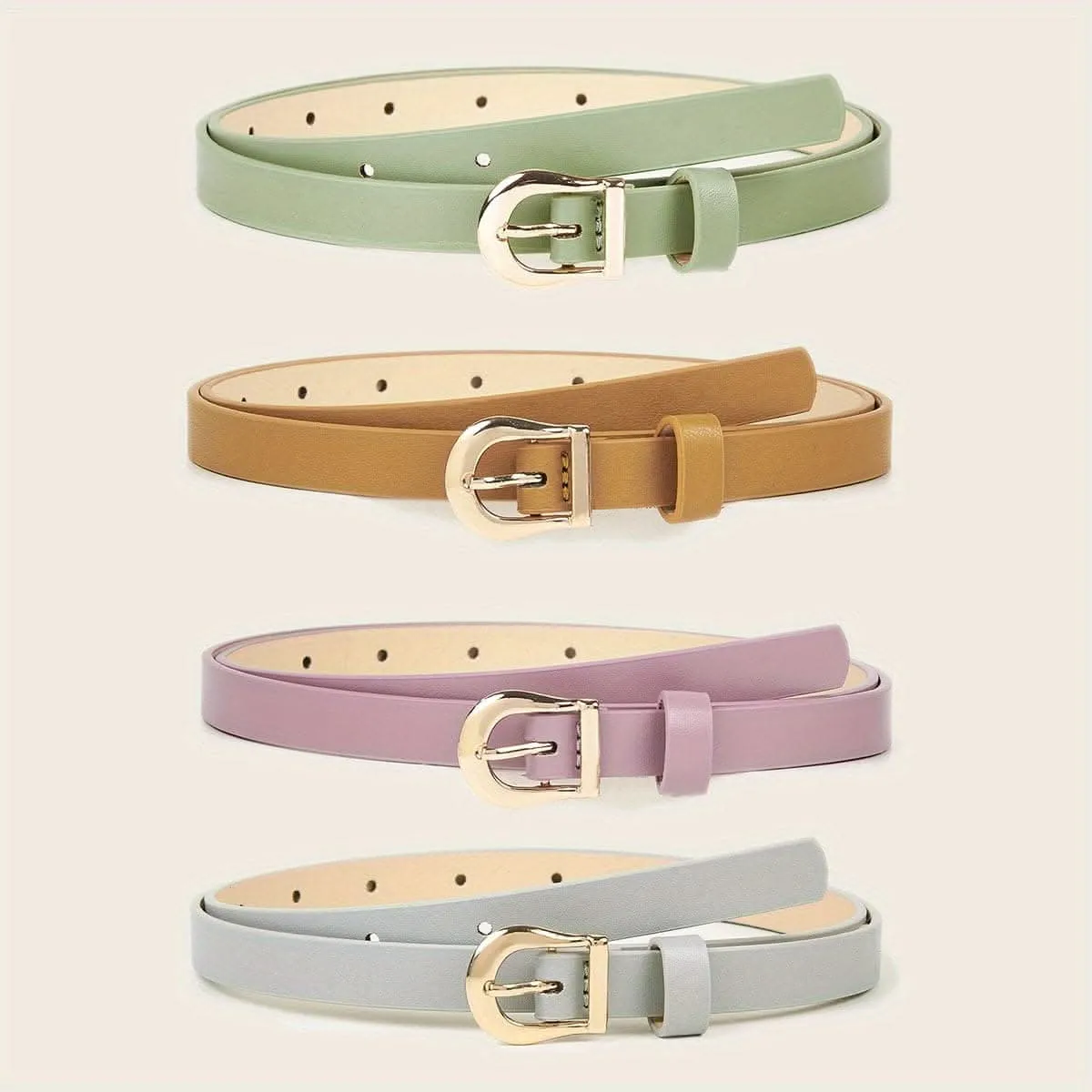 Pack of 4 Women's Leather Belts with Gold Buckles