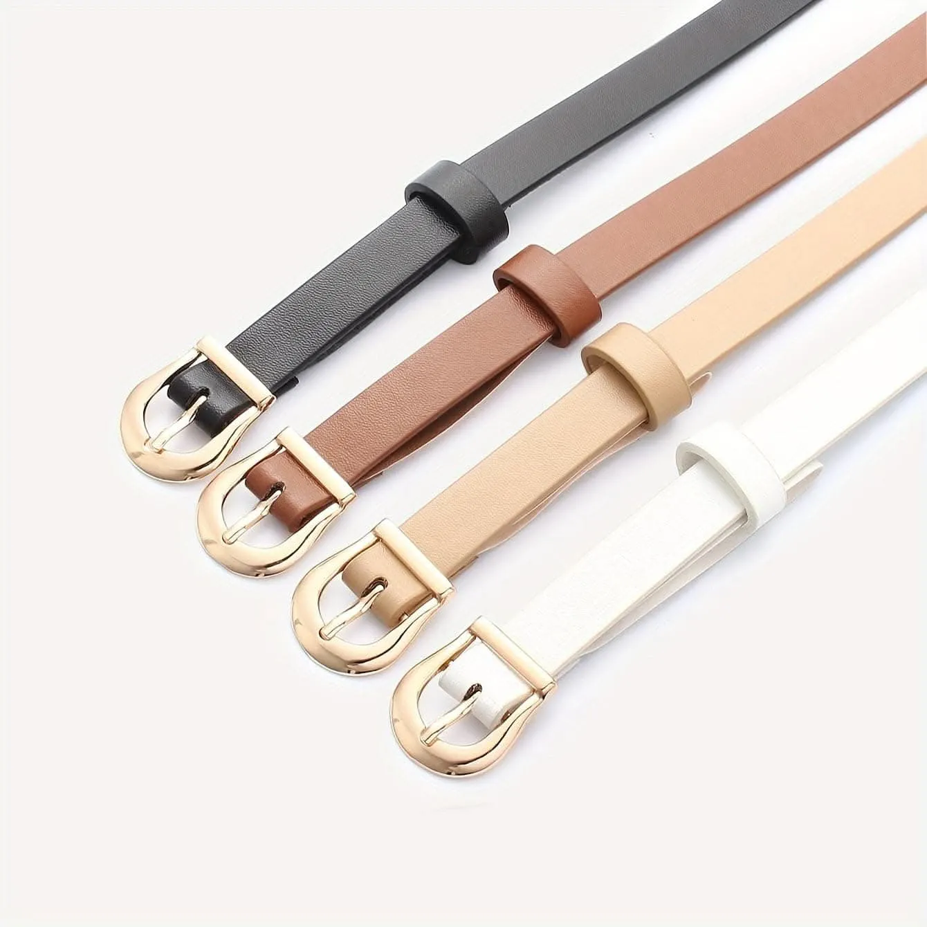 Pack of 4 Women's Leather Belts with Gold Buckles