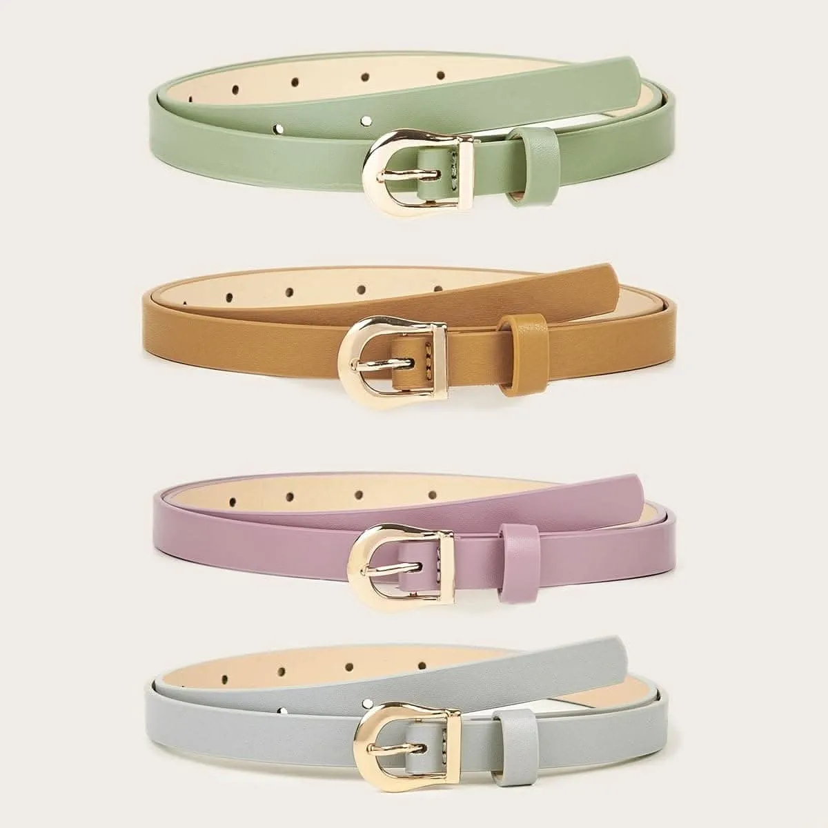 Pack of 4 Women's Leather Belts with Gold Buckles