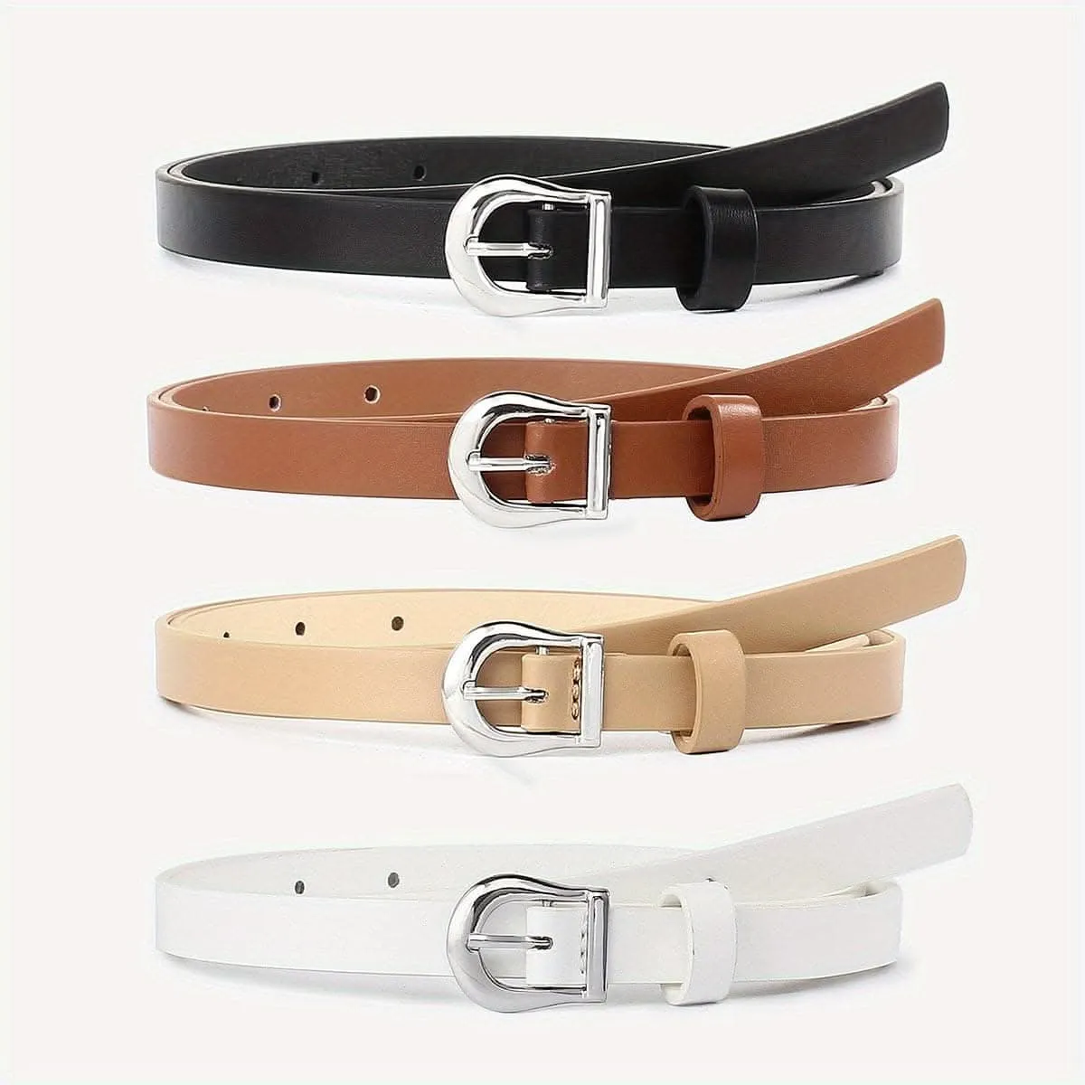 Pack of 4 Women's Leather Belts with Gold Buckles
