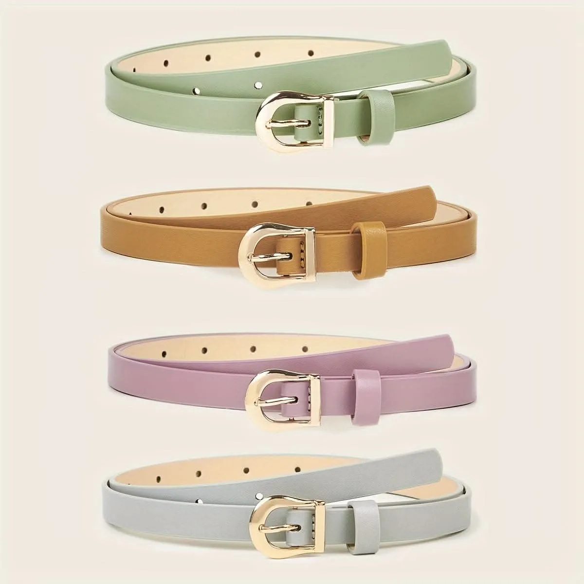 Pack of 4 Women's Leather Belts with Gold Buckles