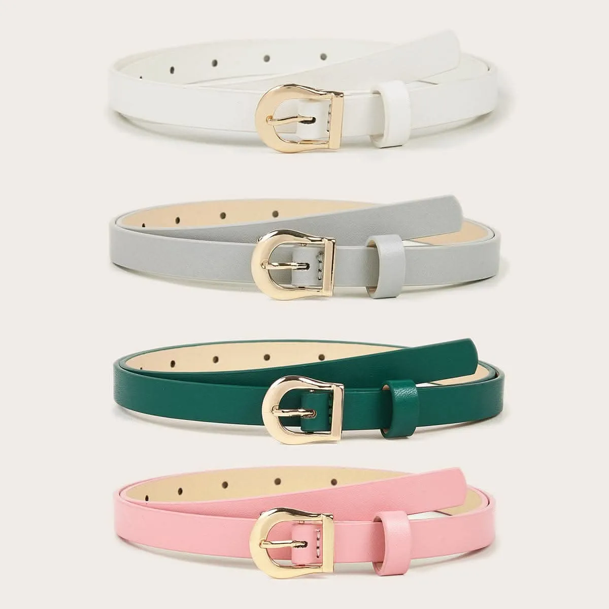 Pack of 4 Women's Leather Belts with Gold Buckles