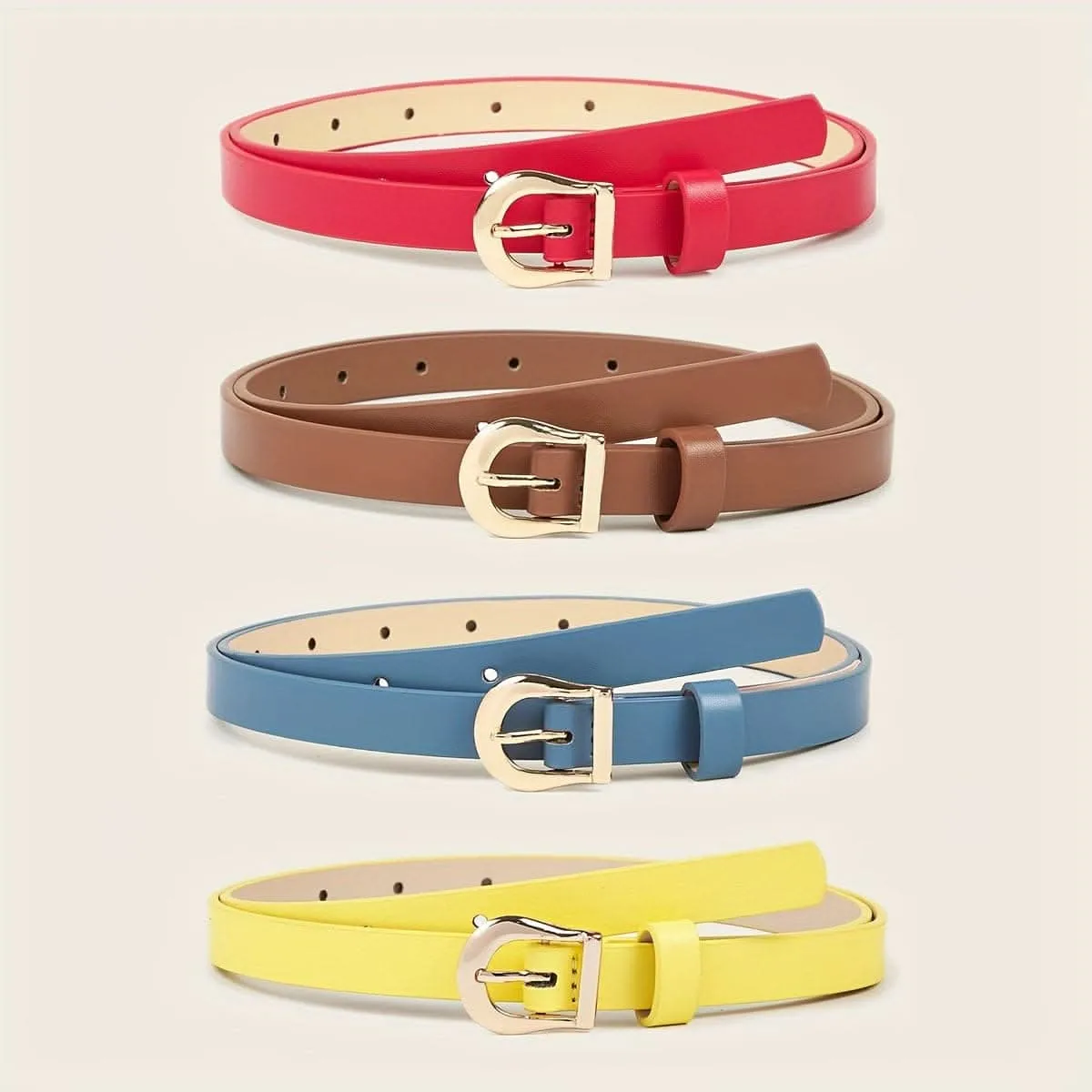Pack of 4 Women's Leather Belts with Gold Buckles