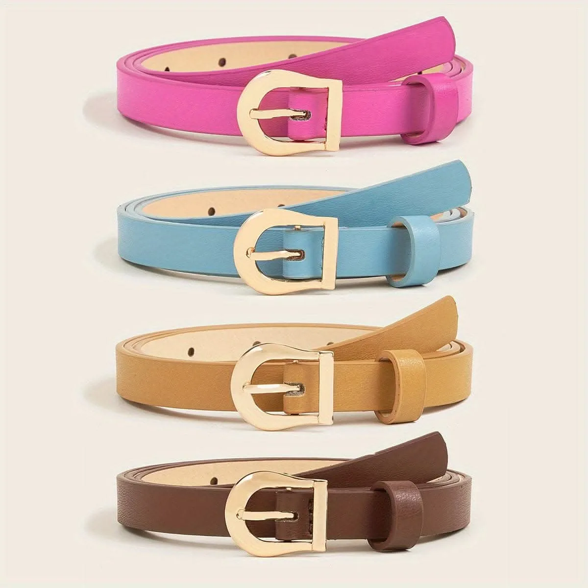 Pack of 4 Women's Leather Belts with Gold Buckles