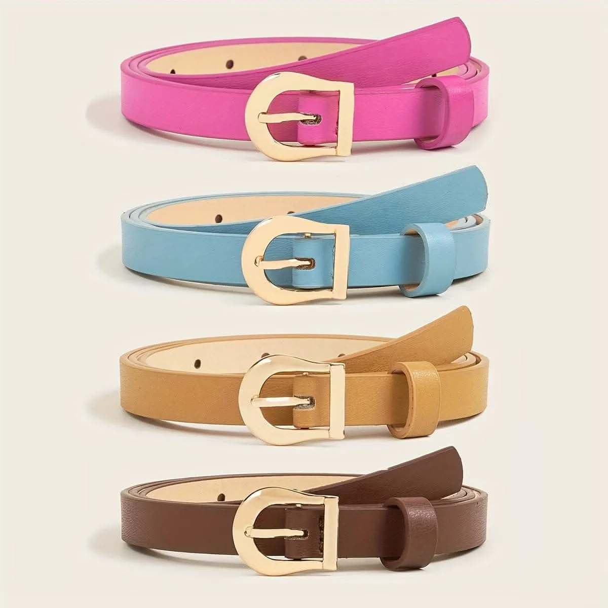 Pack of 4 Women's Leather Belts with Gold Buckles