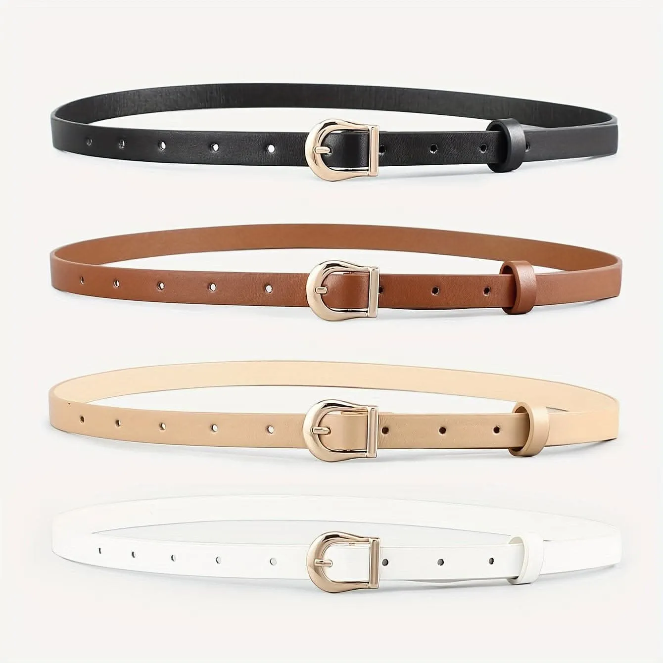 Pack of 4 Women's Leather Belts with Gold Buckles