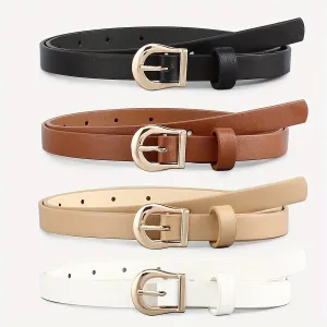 Pack of 4 Women's Leather Belts with Gold Buckles