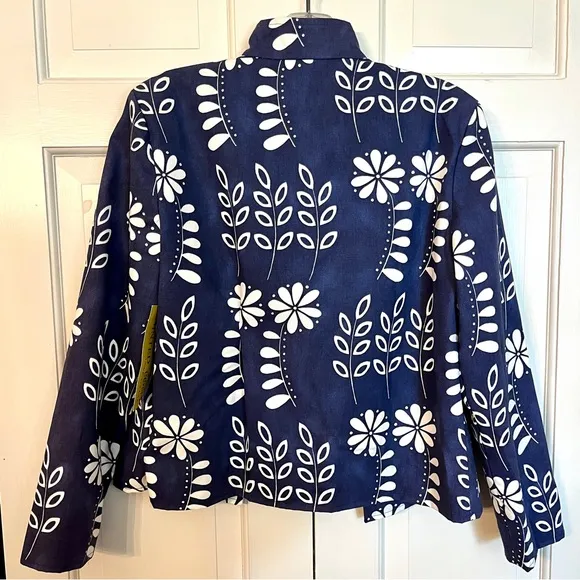 Painted Pony‎ 3/4 Sleeve Open Front Jacket XS Flower Child Blue White Floral NWT