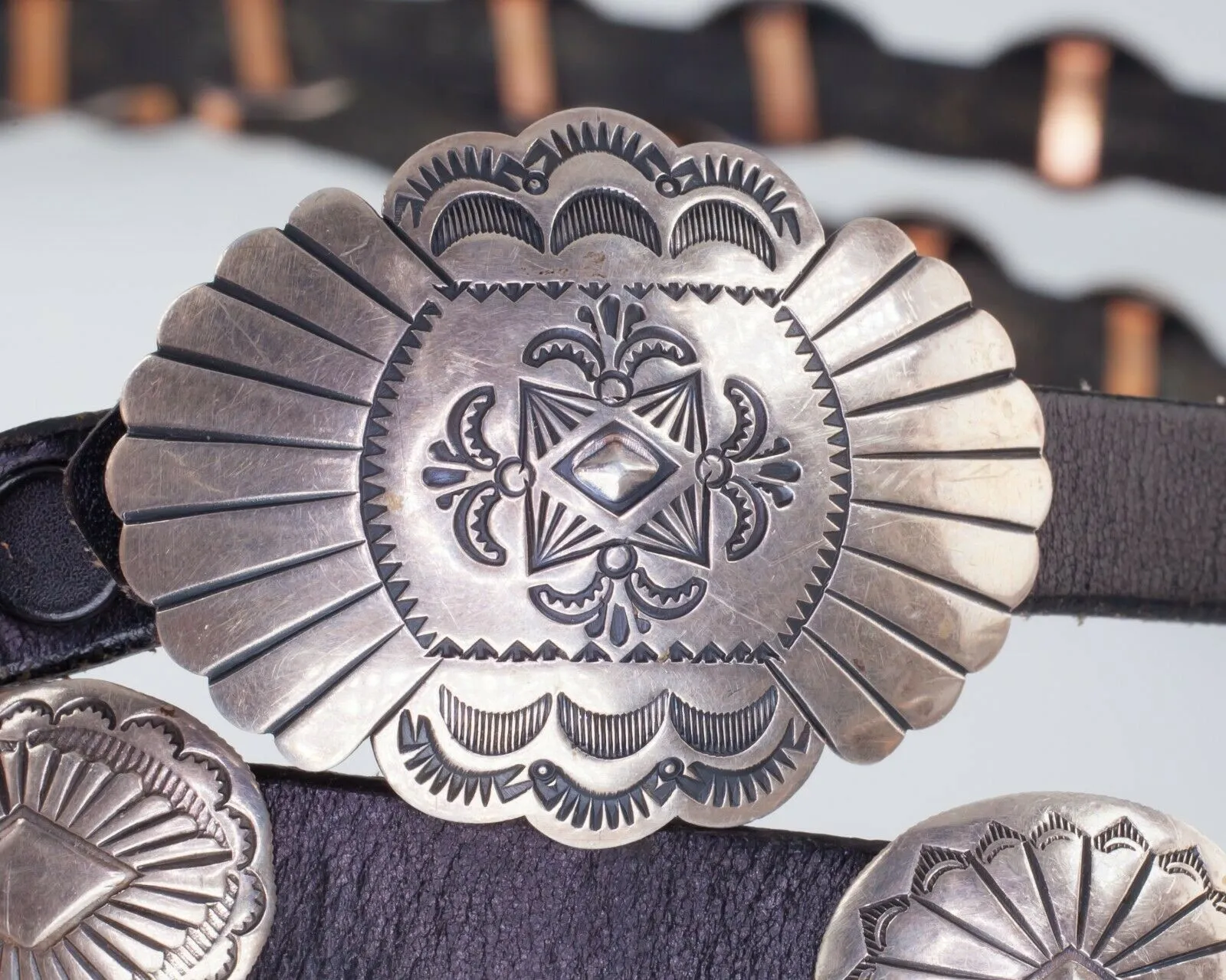 Patrick Ohlinger Designed Coin Silver Concho Belt 2004 w/ 44 elements and buckle