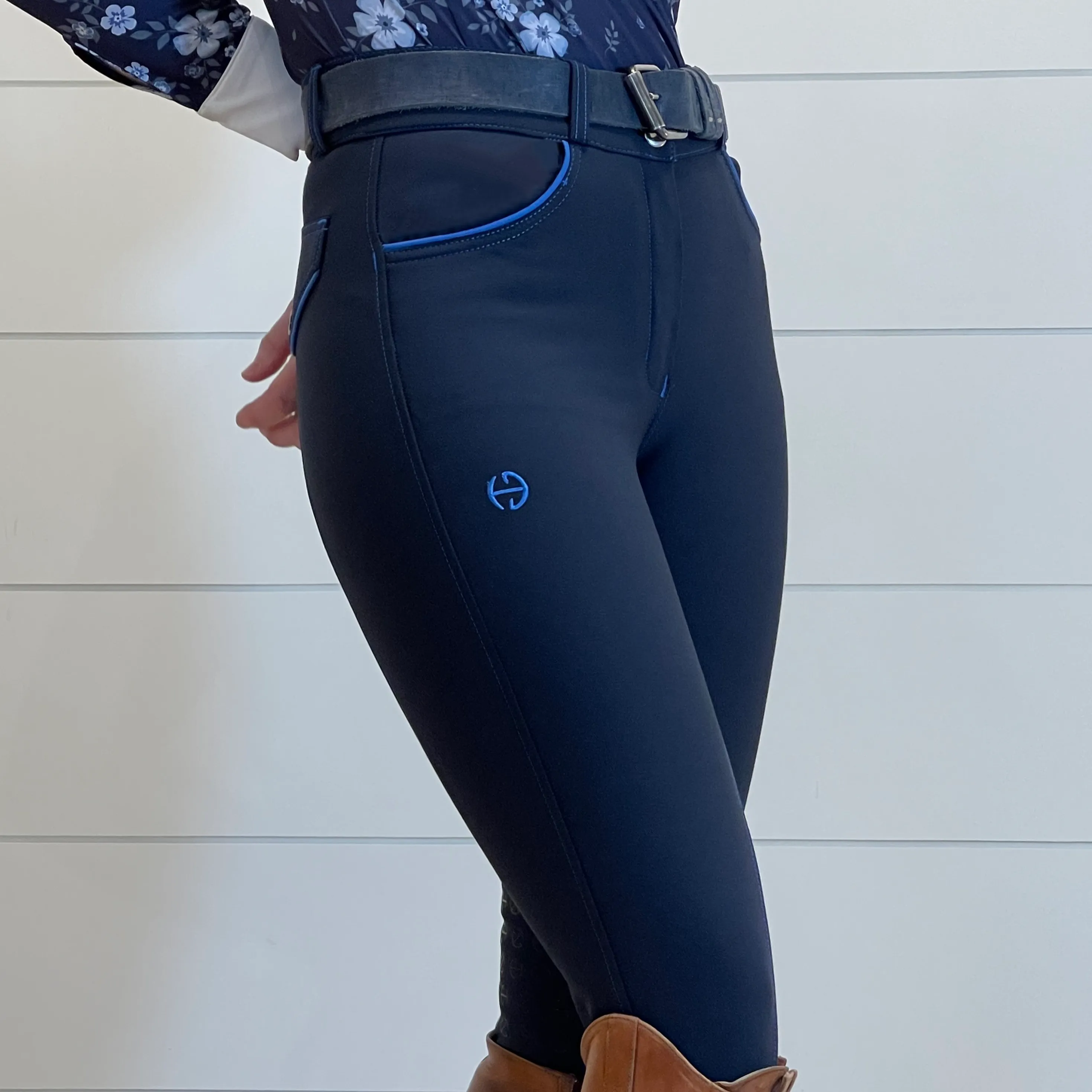 Perfection 2.0 - Navy with Royal Blue Piping Knee Patch Breeches