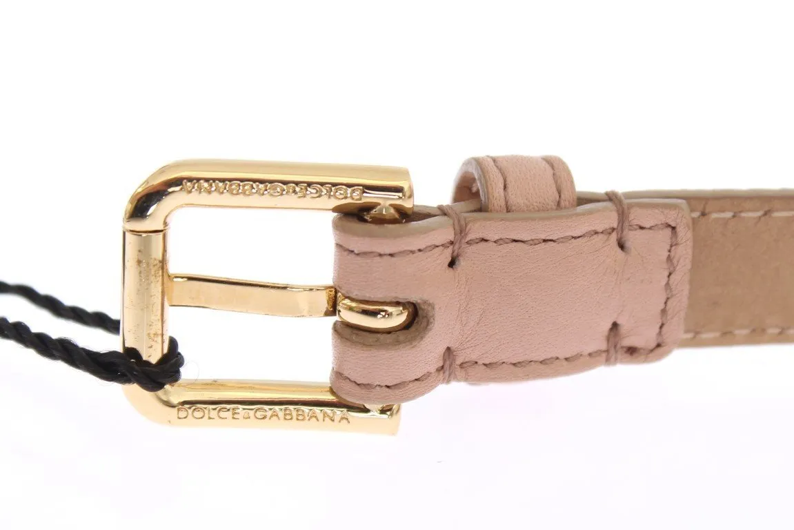 Pink Leather Gold Crystal Heart Pendant Belt