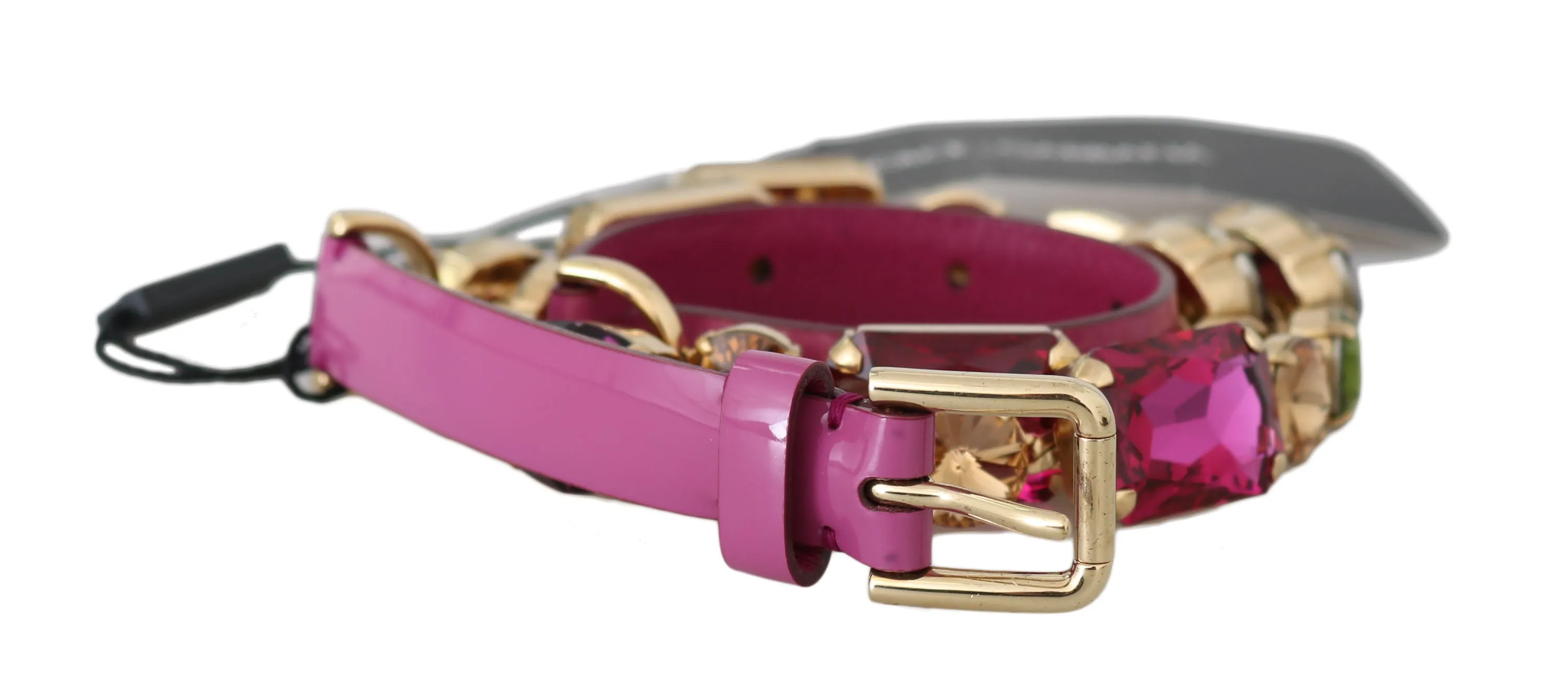 Pink Leather Multicolor Crystal Waist Wrap Belt
